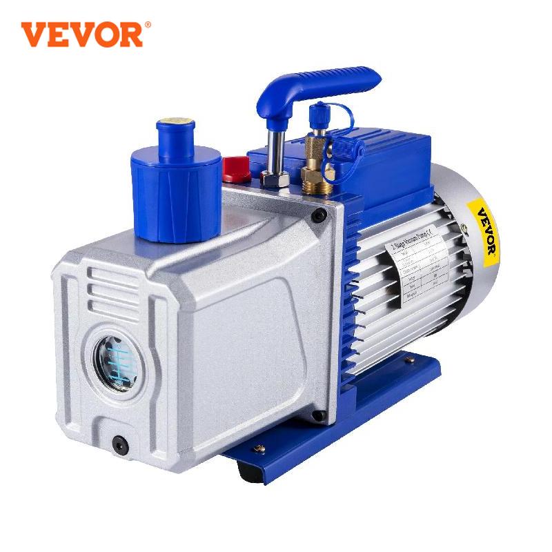 VEVOR pompa vakum 6/9/10/12 CFM 1 HP, pompa vakum pendingin udara tahap ganda 5PA untuk vakum reparasi mobil, evakuasi
