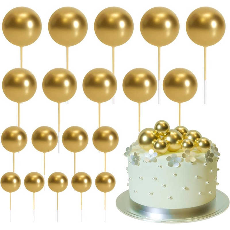 20 Uds. De bolas para decoración de tartas, Mini globos, palitos para tartas, bolas doradas, selecciones para tartas, bolas para decoración de tartas, decoraciones para tartas