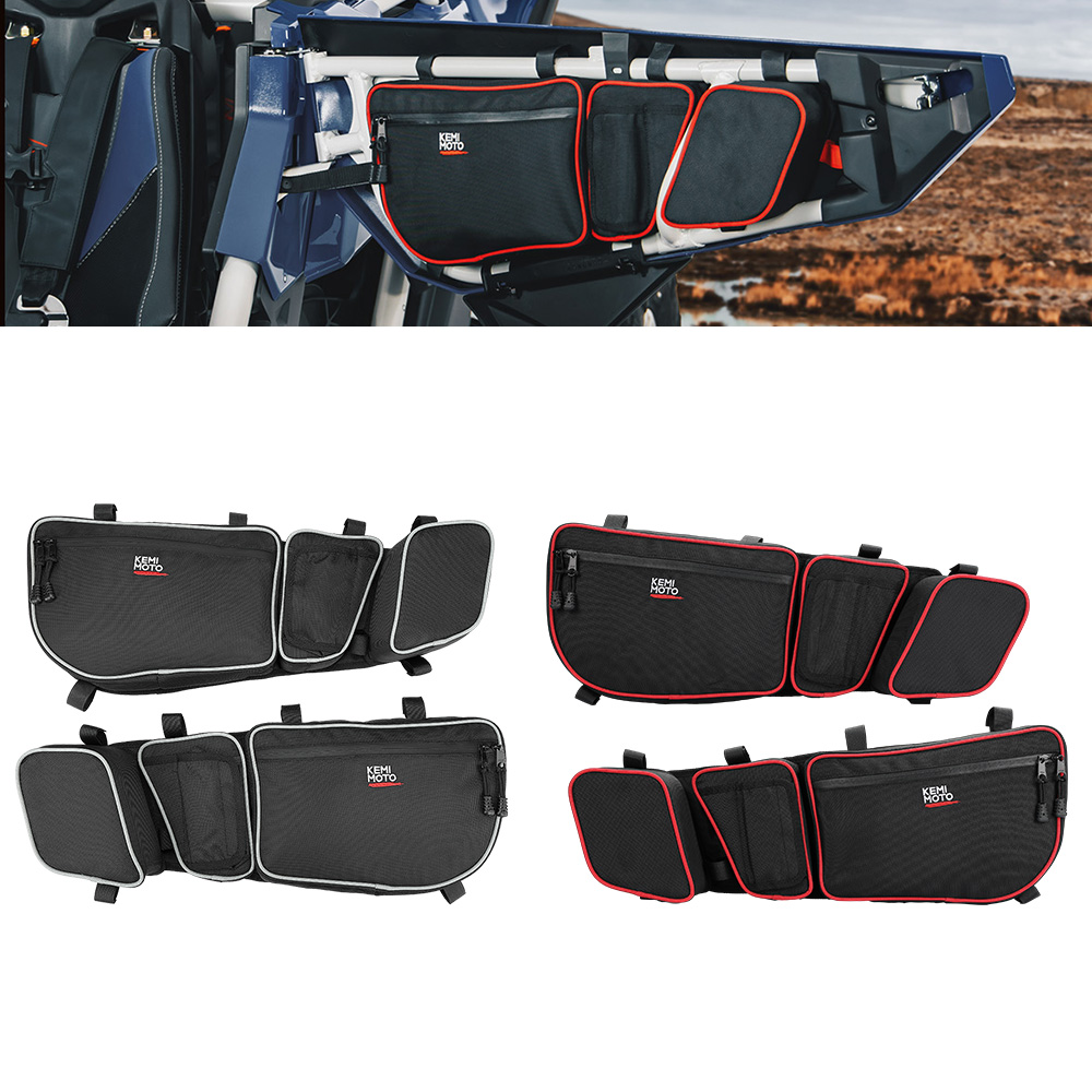 X3 UTV ประตูด้านหน้ากระเป๋า w/เข่า Pad สําหรับ Can am Maverick X3, Maverick X3 MAX R RR 4x4 XMR XDS 2017 + สีเทา/เย็บสีแดง