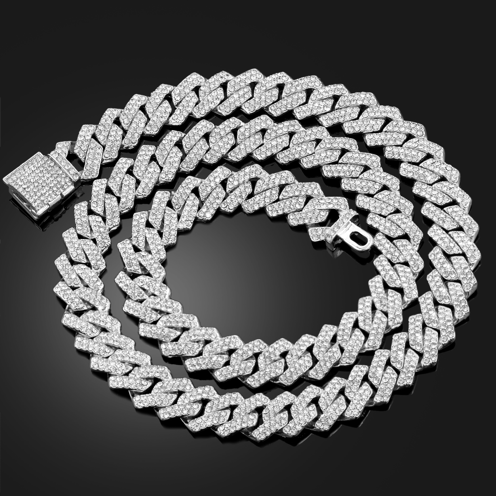 Hip Hop Bling Cuban Link Chain สร้อยคอผู้หญิงเงินสี Rhinestone Iced Out Punk เครื่องประดับของขวัญขายส่ง Drop Shipping