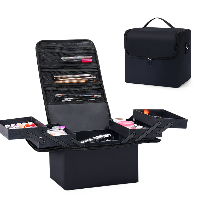 Grande estojo de trem para transporte de maquiagem para mulheres, caixa de armazenamento de bolsa de viagem, estojo organizador de unhas profissional de 4 camadas com ajustável
