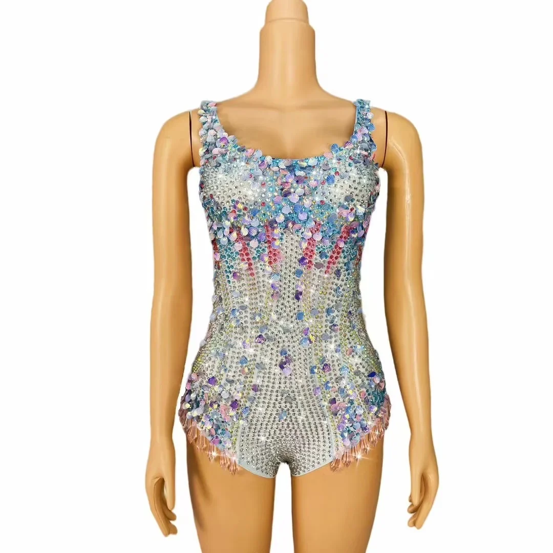 High Street Sexy Pailletten Strass Prestaties Vrouwen Outfit Luxe Danser Zangeres Stadiumkostuum Mode Celebrity Body