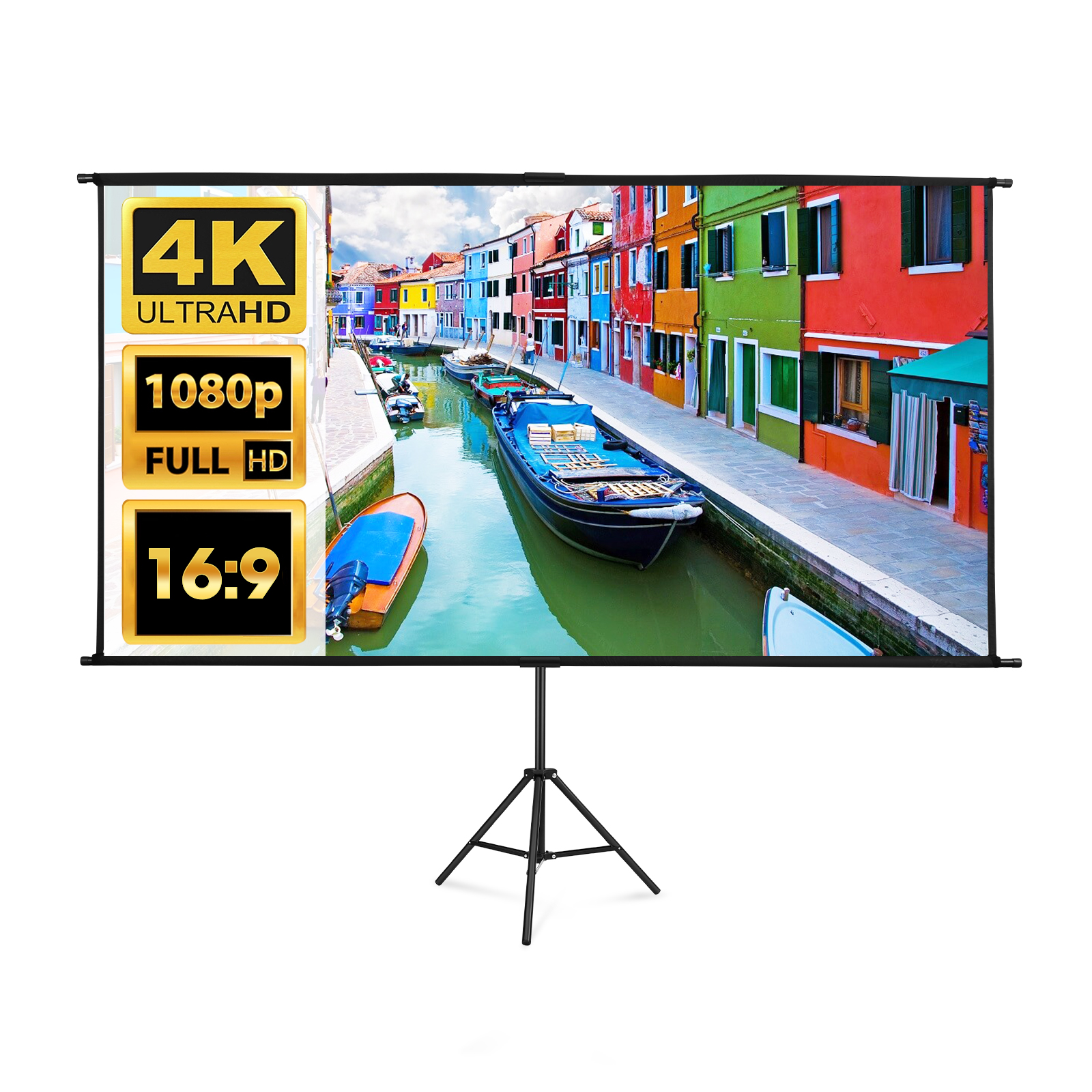 Tela portátil do projetor e suporte do quadro, cortina exterior, tela, 2K, 4K, Full HD, 16:9, filme, vídeo, projeção, 120 Polegada