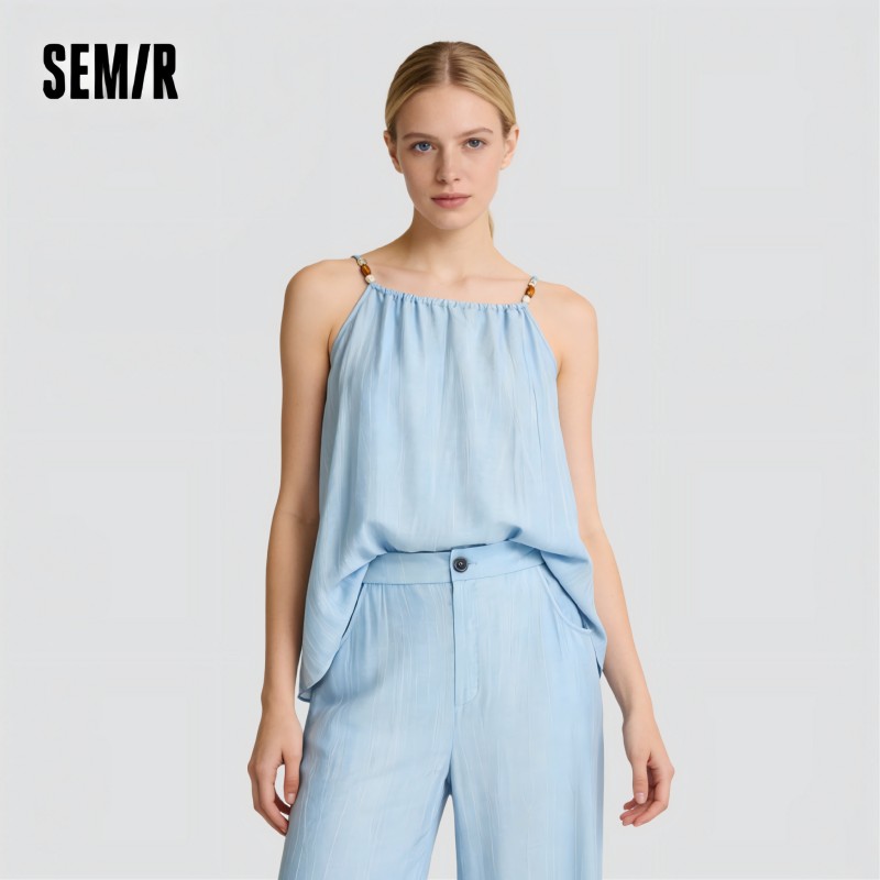 Комплект Semir: Брюки с широкими штанинами и бантом на поясе, женский, лето 2025, новинка, текстурированный, под лен, из двух предметов, для отпуска