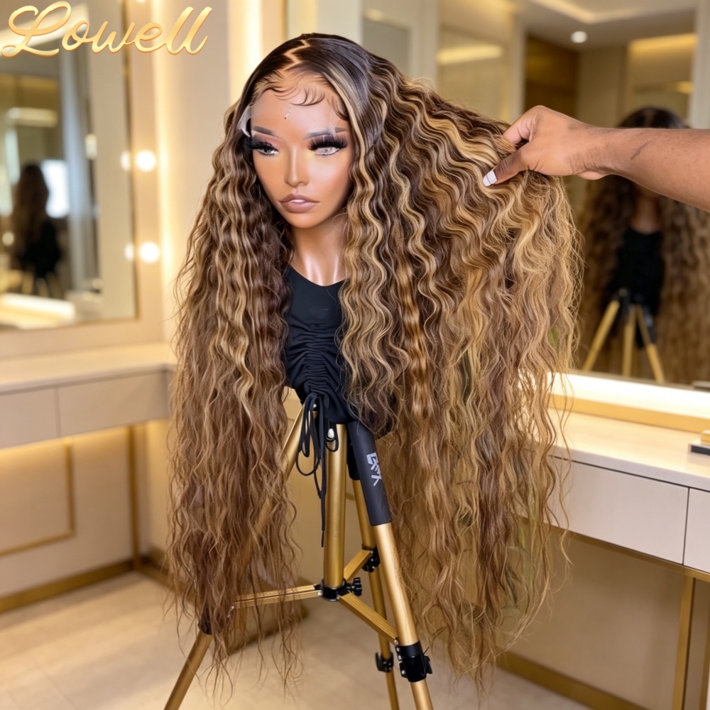 Parrucca Frontale HD in Pizzo 13x4 13x6 con Capelli Umani Mossi Profondi, Parrucca Frontale con Onde Acqua, Capelli Colorati Birmani P4/27 Ricci