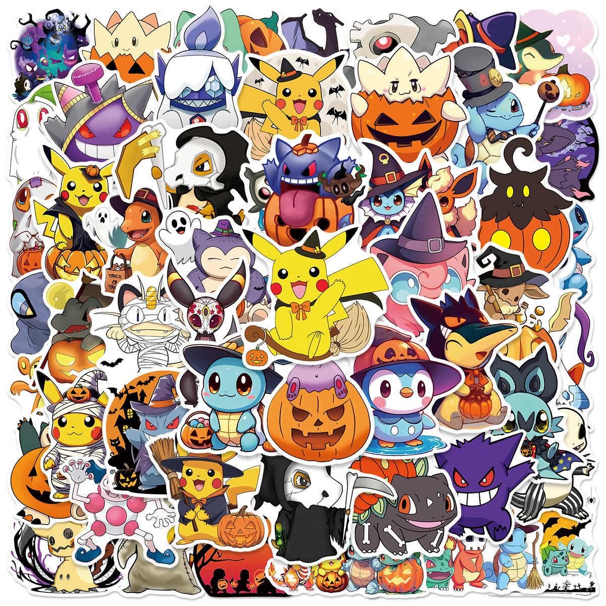 Autocollants Graffiti Pokemon Halloween, 50 pièces, pour téléphone, tablettes, valises, carnets de fête, papeterie de décoration, autocollants imperméables