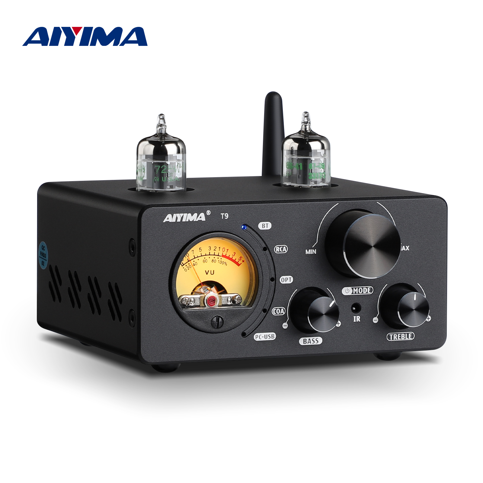 AIYIMA T9 HiFi Bluetooth 5.0 Wzmacniacz Lampowy USB DAC Stereo Amplificador COAX OPT Domowy Wzmacniacz Audio Miernik VU 100W