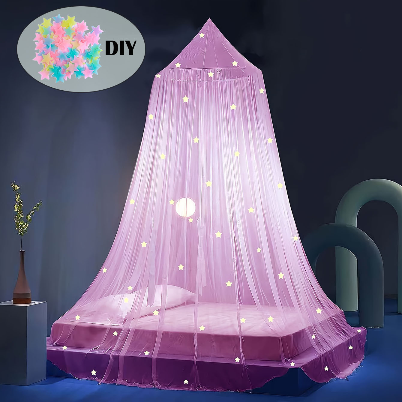 Mosquitera Luminosa Tipo Domo para Cama Infantil, Plegable, con Estrellas Adhesivas, Mosquitera Colgante para Cuna de Bebé, Mosquitera de Princesa