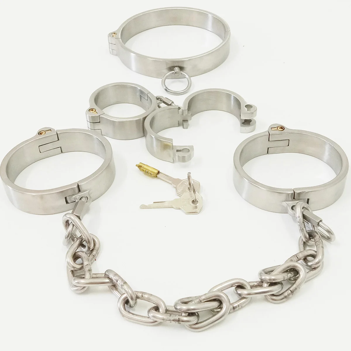 Restrizioni in acciaio inossidabile BDSM Bondage Collare per collo in metallo Polsini per caviglie Set Catena staccabile Giochi per adulti Giocattoli sessuali per coppie