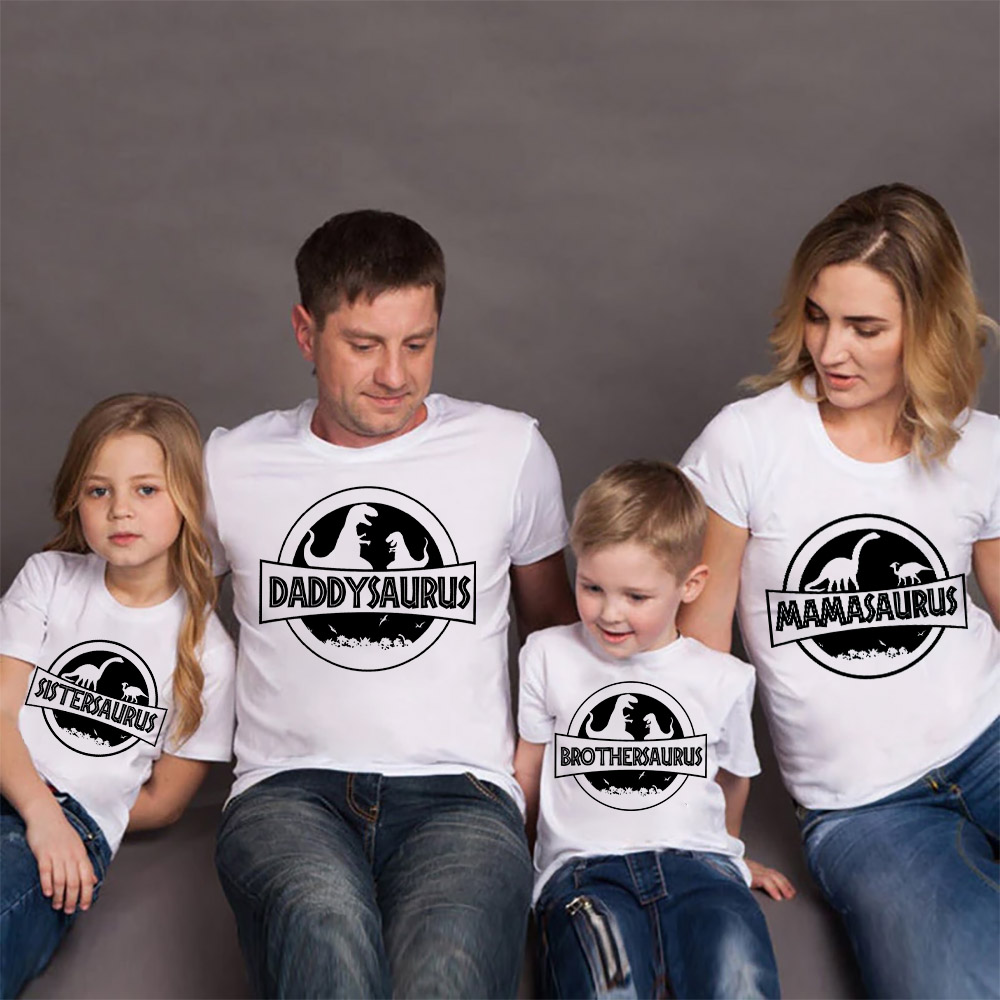 Familie bijpassende outfits dinosaurus print familiekleding papa mama zoon dochter shirt baby bodysuit familie look tee familie shirts