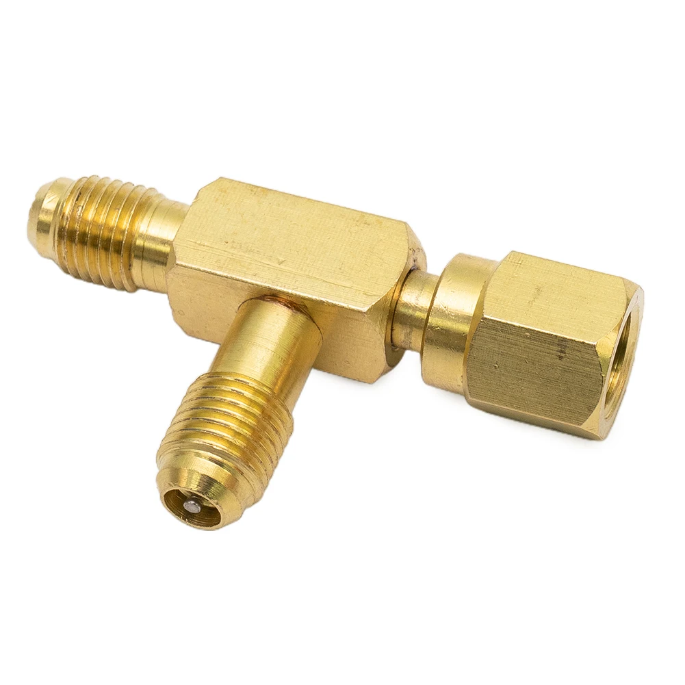 T Type Adapter With Rotary Connector 1/4 SAE external thread Accessories New Pump Solid Brass refrigeration service valves