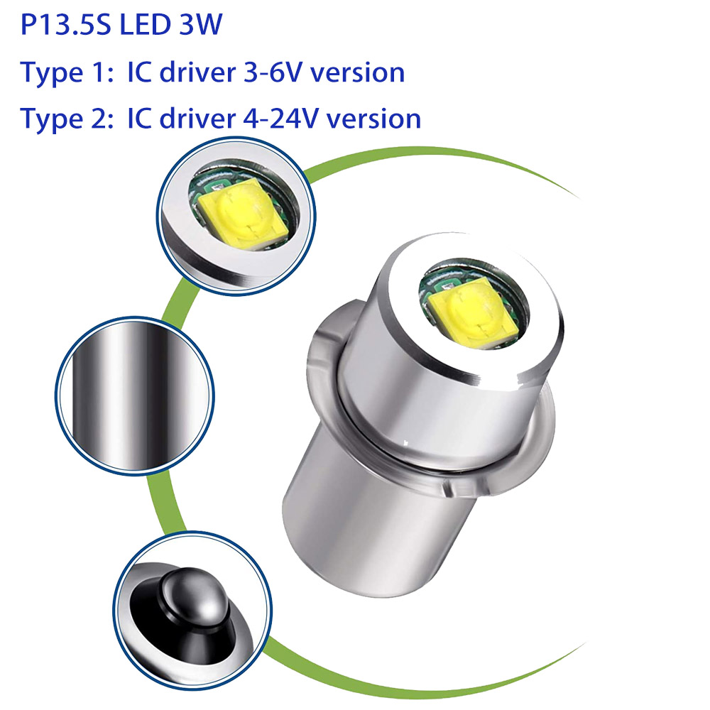 Pr2 P13.5S E10 Base bombillas LED de actualización linterna Maglite blanca 6500K 3W 3V 4,5 V 18V bombillas de repuesto antorchas lámpara de trabajo