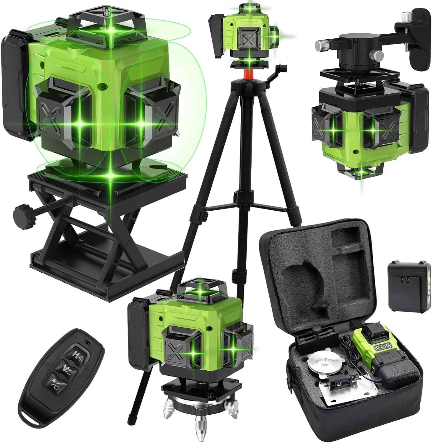 Poziomica laserowa 4D z 16 liniami, linia zielona, samopoziomująca, 360 stopni pozioma i pionowa, super mocna, poziomica laserowa z zieloną wiązką.