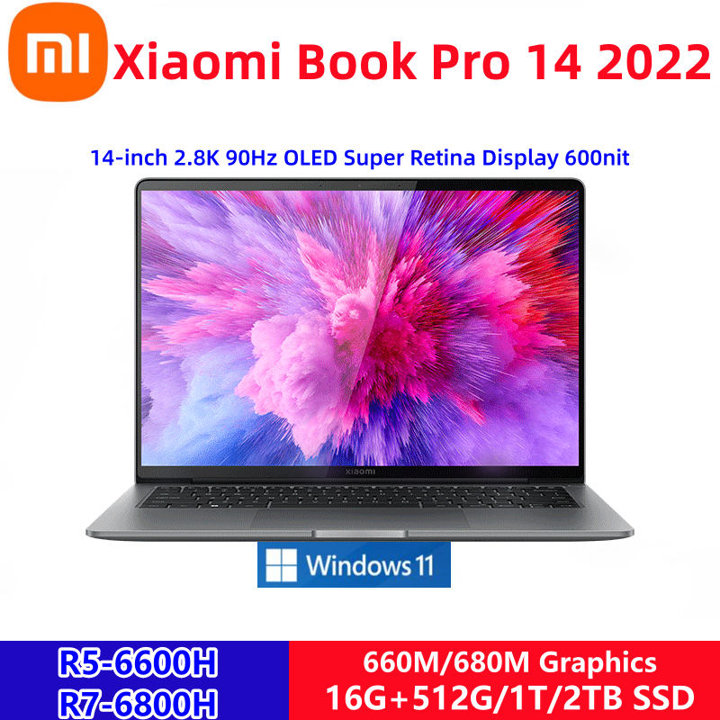 Xiaomi Book Pro 14 2022 portátil AMD Ryzen R5 6600H/R7 6800H 16G + 512G/1T/2T 660M/680M gráficos 2,8K 90Hz 14 pulgadas OLED Mi Notebook