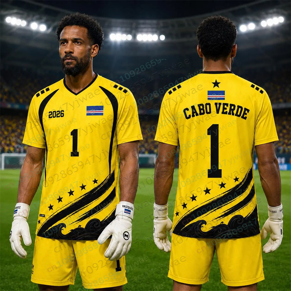 Cape Verde Neues Fußballtrikot Locker Sitzend Atmungsaktiv Schnelltrocknend Sport-T-Shirt für Herren und Damen