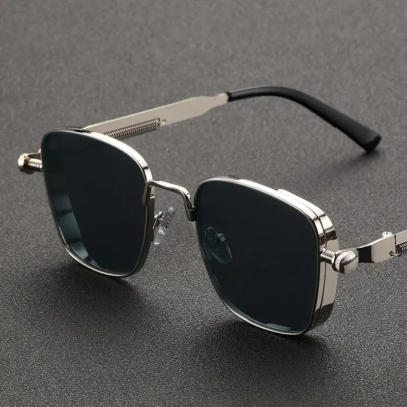 Homens dirigindo óculos de sol vintage steampunk quadrado óculos de sol armação de metal com dobradiças de mola feminino óculos de motorista na moda