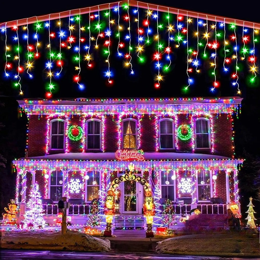 3,5M/7,5M Solar-Lichtervorhang, Eiszapfen-Lichterkette für Außenbereich, Gartenparty, Hof, Weihnachtsdekoration, Festliche Girlanden