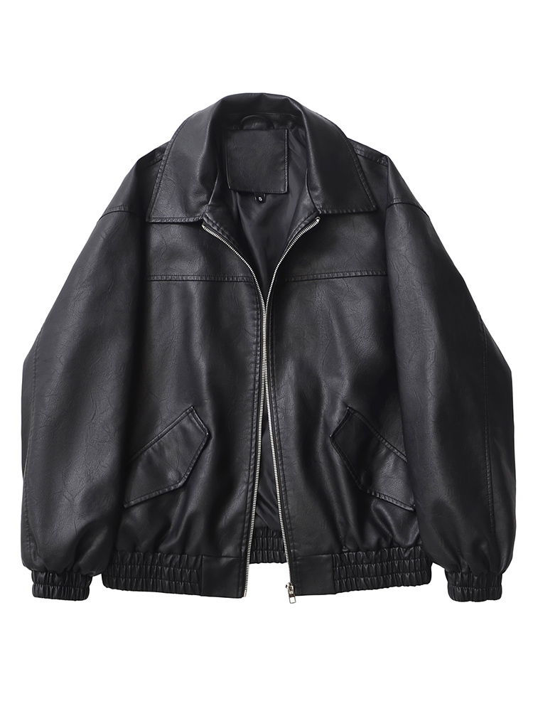 2025 moda streetwear feminino retro solto preto plutônio jaqueta de couro falso primavera outono senhora vintage zíper casaco moto motociclista outwear