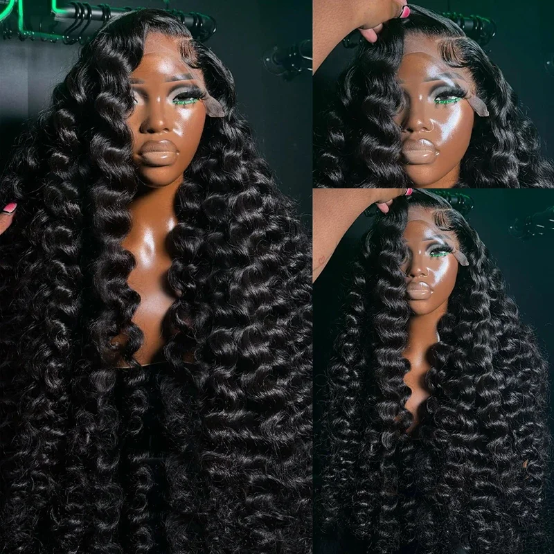 Peruka z naturalnych włosów brazylijskich, typu Loose Wave, z siatką HD Lace Frontal 13x6, o długości 40-42 cali, z głębokimi falami i kręconymi włosami, peruki typu Lace Front dla kobiet.
