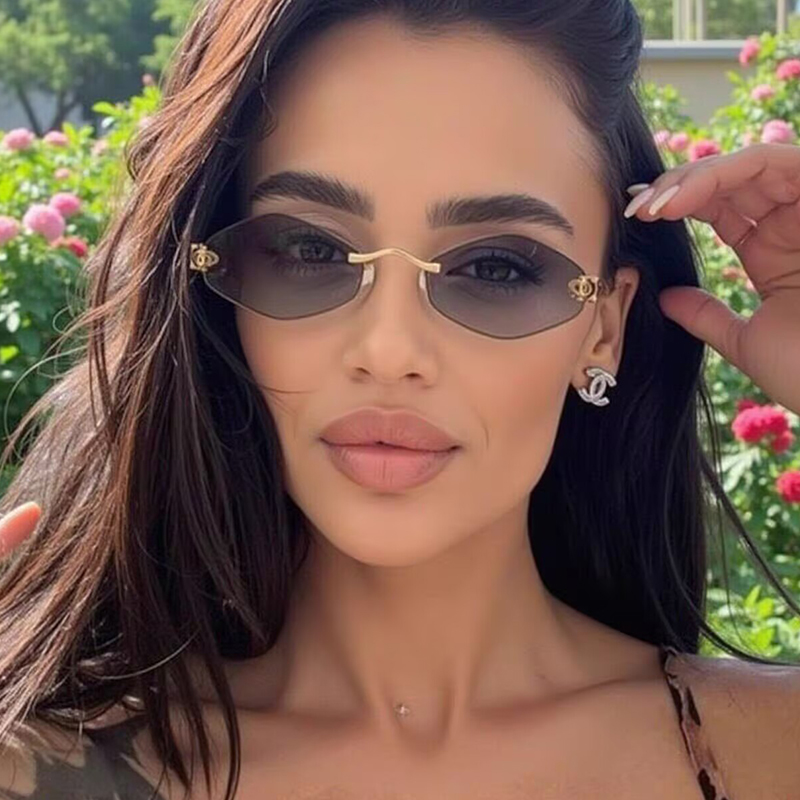 Óculos de sol femininos personalizados com losango sem moldura, óculos de sol clássicos elegantes e versáteis, luxuosos e sofisticados UV400.