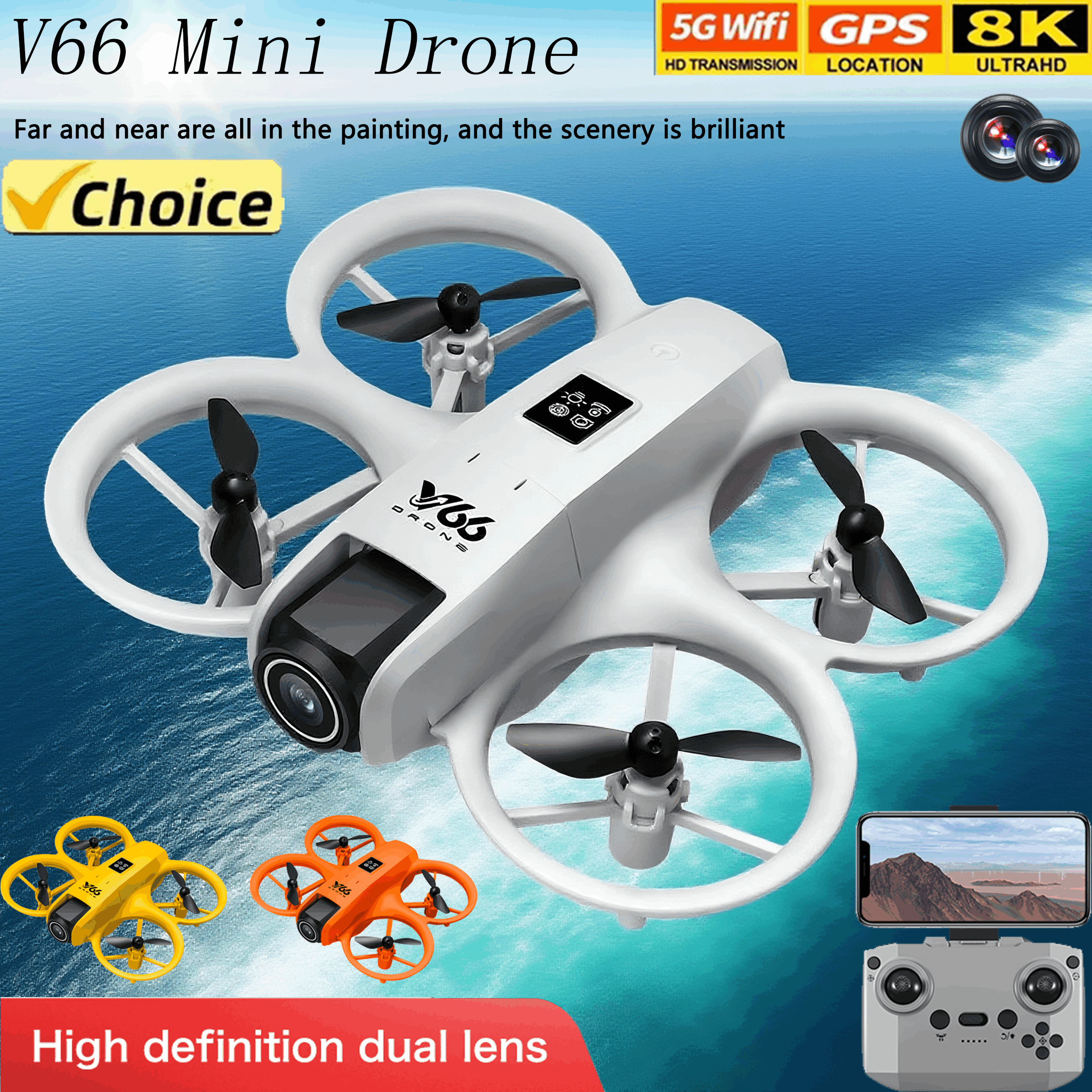 Novo v66 mini drone 8k profissão hd câmera grande angular wifi fpv rc dron altura manter helicóptero dobrável quadcopter crianças brinquedos presente