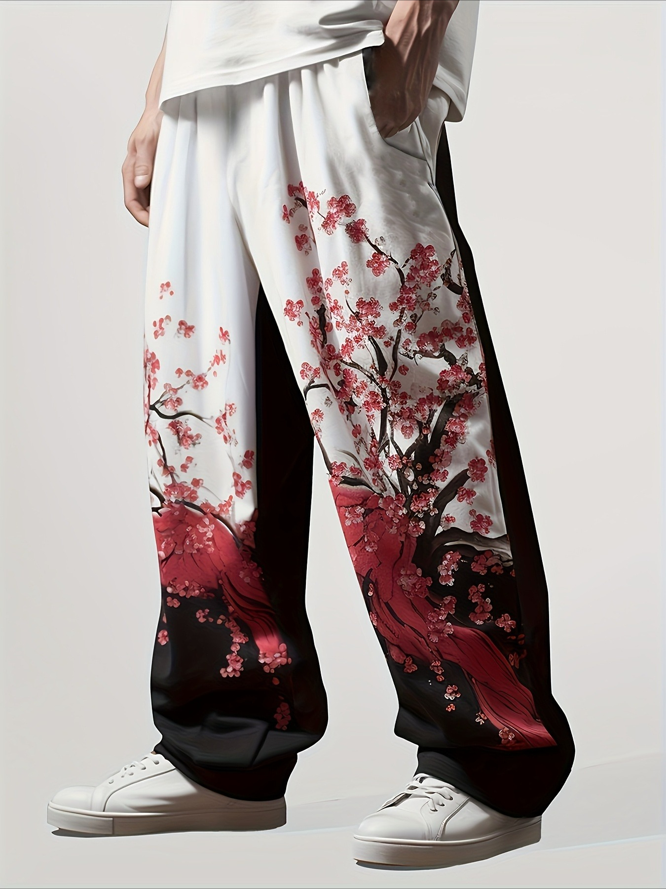 Nouveau pantalon décontracté Harajuku tendance 2026, édition limitée japonaise, motif fleurs de cerisier, coupe ample, pour sports de plein air et style urbain