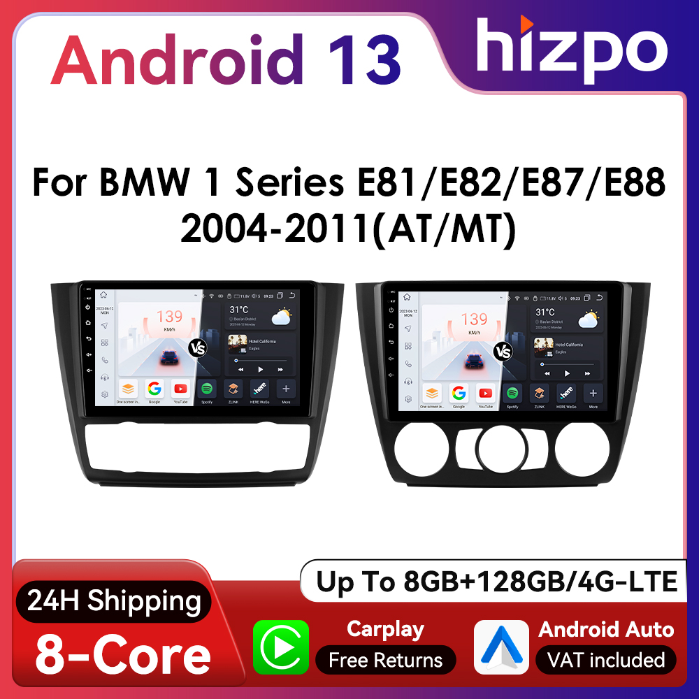 Hizpo 9 pulgadas 2Din Android13 Radio de coche para BMW 1 serie E81 E82 E87 E88 AT MT navegación GPS RDS DSP Android Auto CarPlay 360 ° CAM