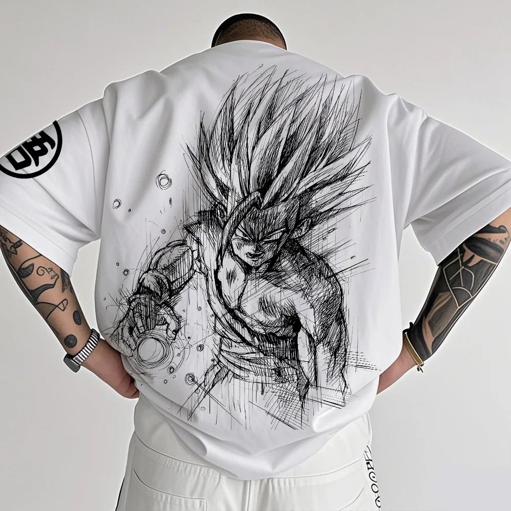 Koszulka męska Dragon Ball, letnia, nowa, z dwustronnym nadrukiem, luźna, casualowa, w stylu Harajuku, modna, z krótkim rękawem, dla rodziców i dzieci.