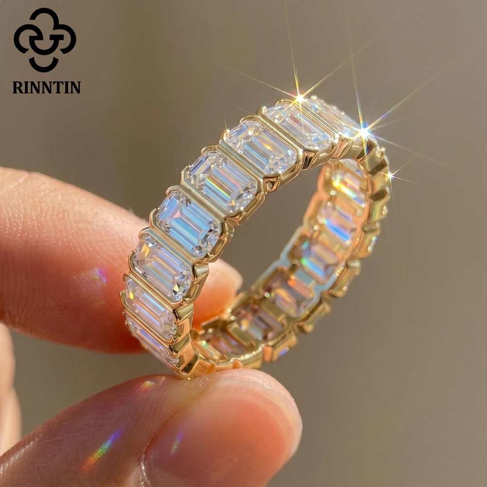 Rinntin 925 Sterling Zilver Moissanite Diamond Engagement Band Ring D Kleur Bruidsvoorstel Ringen Party Bruiloft Sieraden MOR24