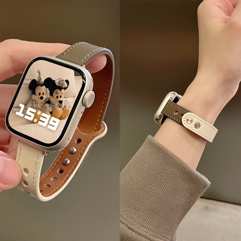 Correa de cuero fina para Apple Watch Band 10, 9, 8, 46mm, 42mm, 41mm, 44mm, 45mm, 38/40mm, pulsera para mujer, cinturón iWatch 7 se 6 5 4