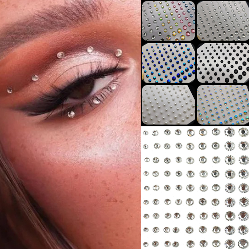 Pegatinas de diamantes de sombra de ojos de tamaño mixto para decoración de Festival de cara y cuerpo pegatinas de diamantes de colores autoadhesivas diamantes de imitación para uñas