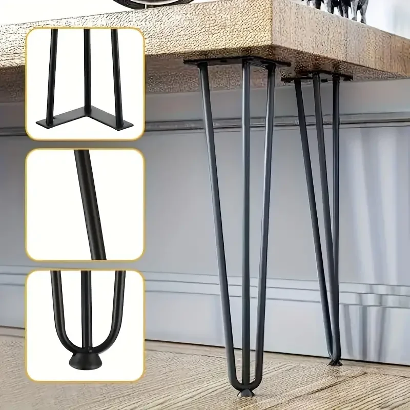 4Pcs Metal Table Legs 40-75cm 3-Rod Hairpin Furniture Legs DIY Home Bench Dining Desk End Coffee Table Feet Accessories