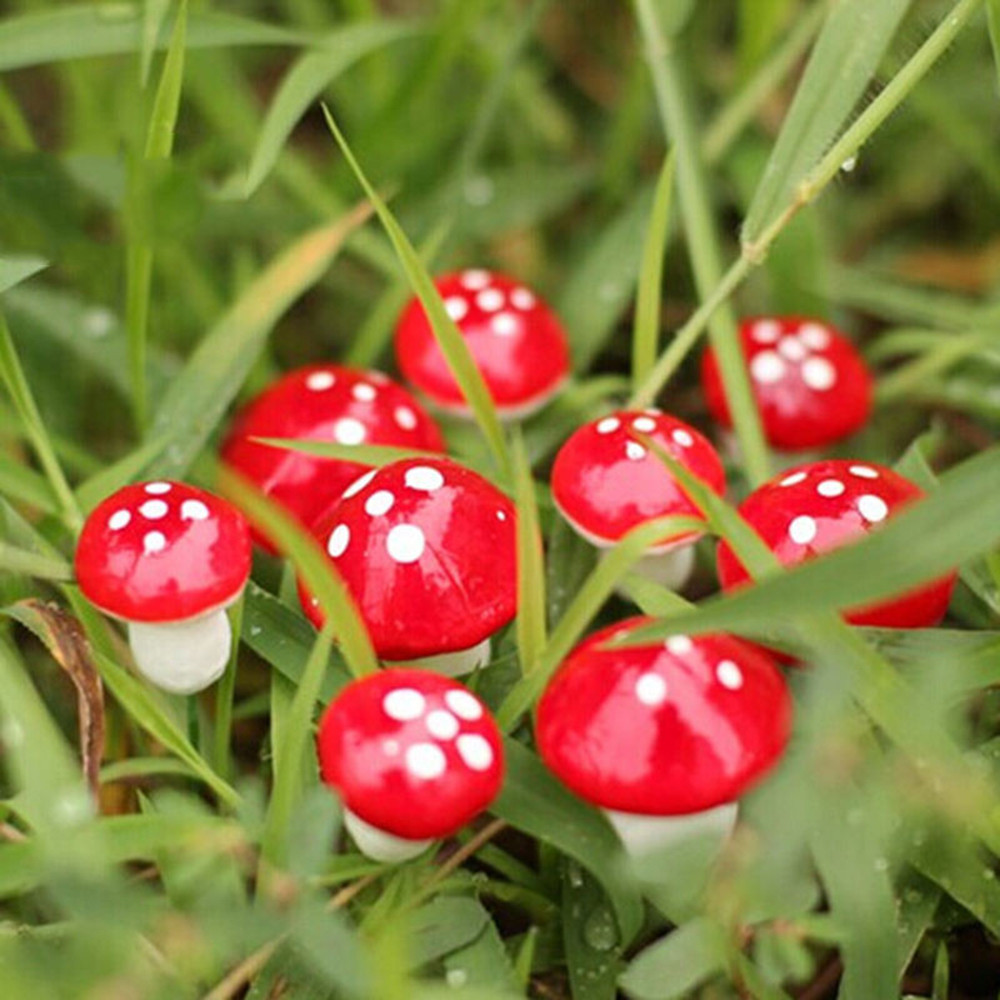 50 pçs mini vermelho coloful cogumelo jardim pontilhado pequeno vaso diy brinquedo casa paisagem bonsai planta decoração do jardim ornamento
