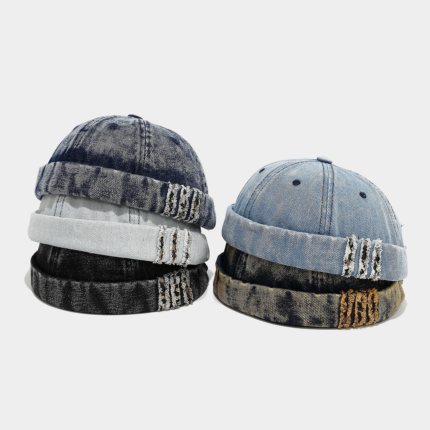 Casquette Docker en Denim rétro, Style d'épissure, sans bords, sans visière, bonnet léopard, chapeaux réglables, Cool de rue, Vintage