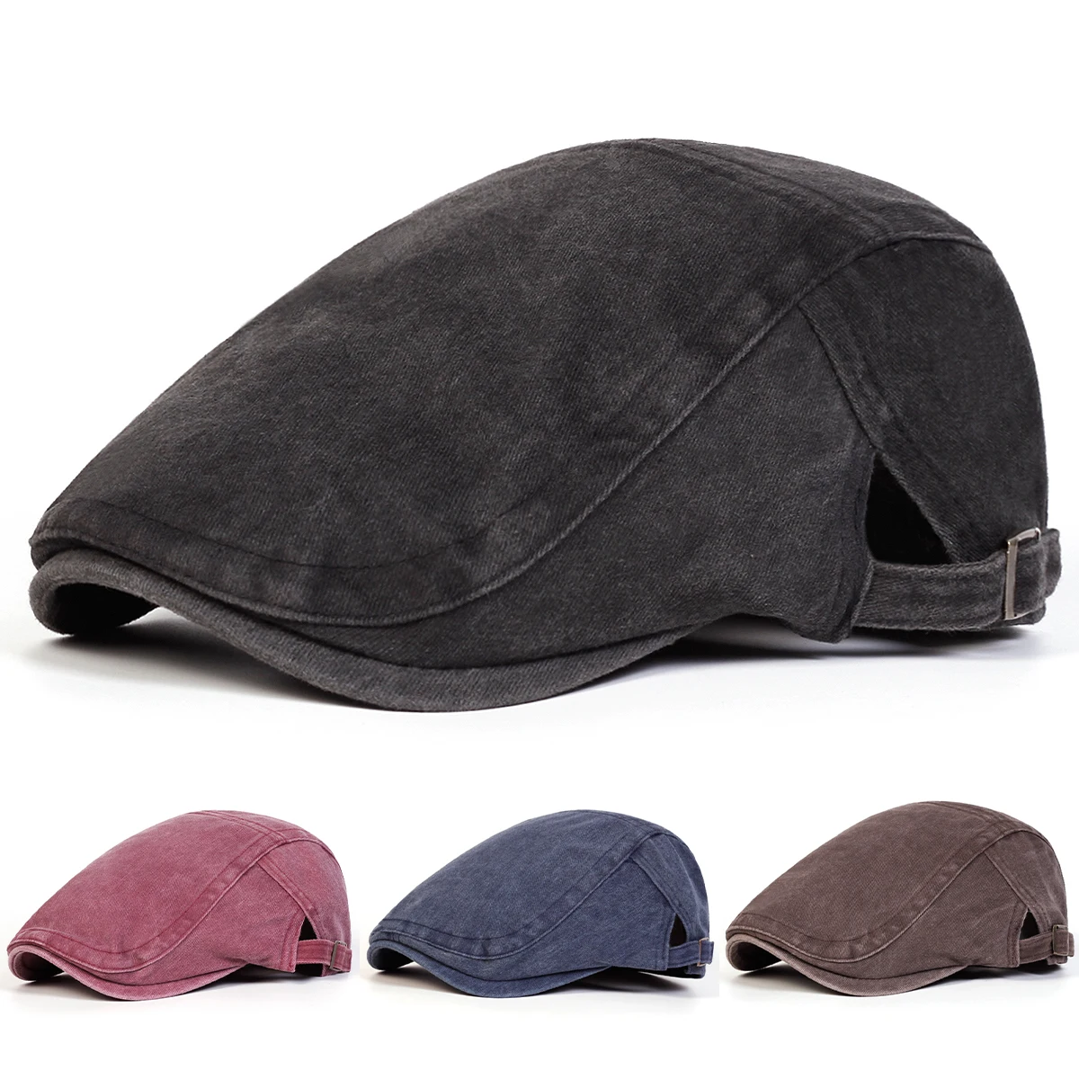 Bonés Masculinos de Cor Sólida Estilo Newsboy, Chapéus de Pintor Britânicos, Bonés Planos Ajustáveis para Primavera e Outono, Boinas Hip Hop