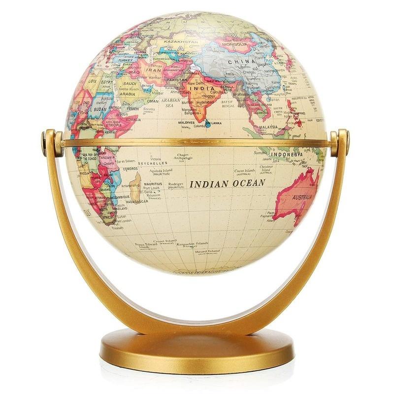 1 PC Retro Globe 360 หมุน Earth World Ocean แผนที่ Ball โบราณเดสก์ท็อปภูมิศาสตร์การเรียนรู้การศึกษาบ้านโรงเรียนตกแต่งใหม่