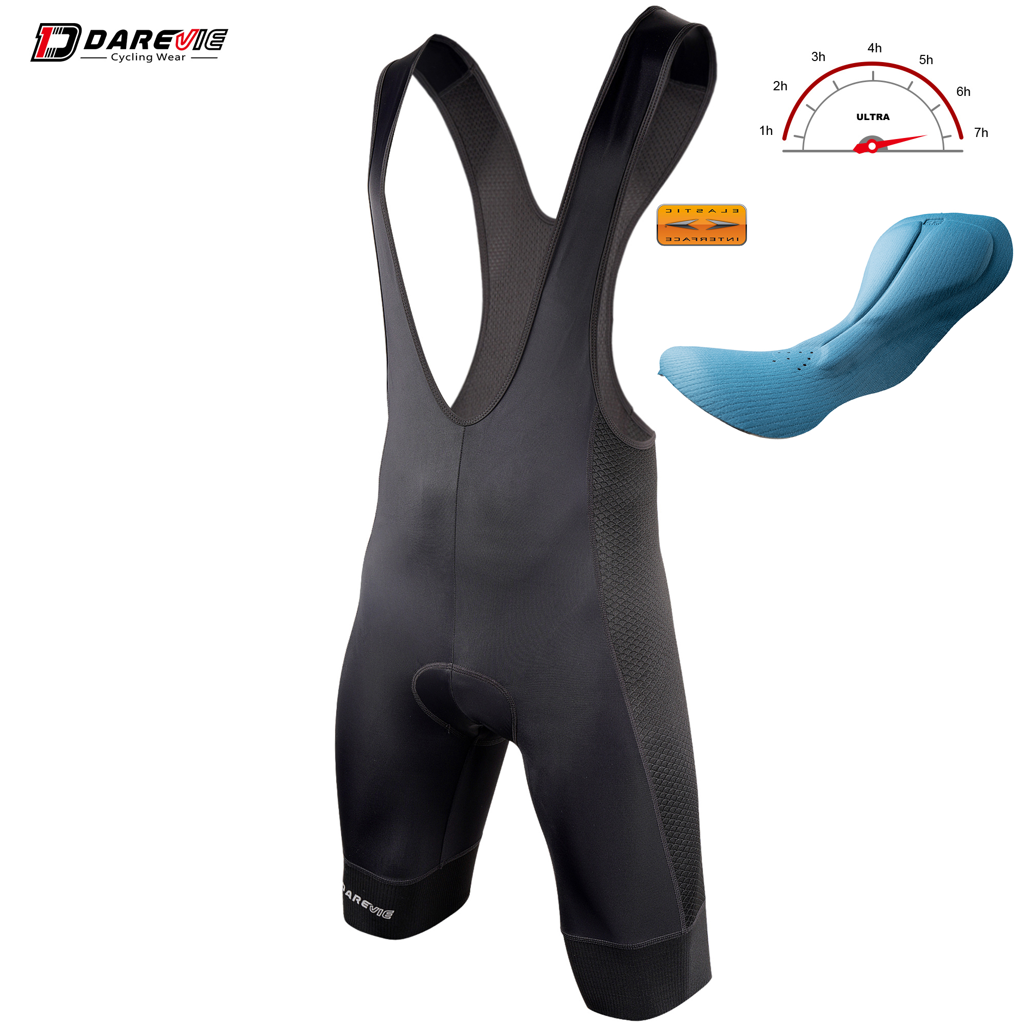 DAREVIE Celana Pendek Bersepeda Pria Italia dengan Elastisitas Tinggi ®    Celana Pendek Bersepeda Pria 120kg/m³ Pad PRO Level untuk MTB dan Road Cycling