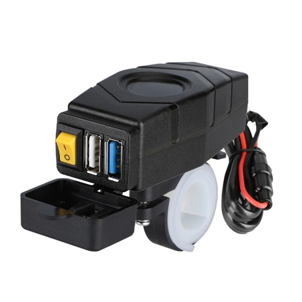 Carregador USB para guidão de bicicleta elétrica C1FB 20-80V 24V 36V 48V 60V QC3.0 Adaptador de carregador rápido (luz vermelha)