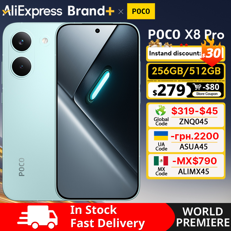 【Мировая премьера】Глобальная версия смартфона POCO X8 Pro 5G с 6,59-дюймовым экраном 1.5K, процессором Dimensity 8500-Ultra, NFC и ультраярким AMOLED-дисплеем 120 Гц