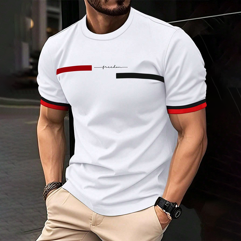 Camiseta con estampado de letras a rayas 3D para hombre, ropa de calle Harajuku de tendencia Hip Hop, camisetas informales de gran tamaño con cuello redondo, moda de verano