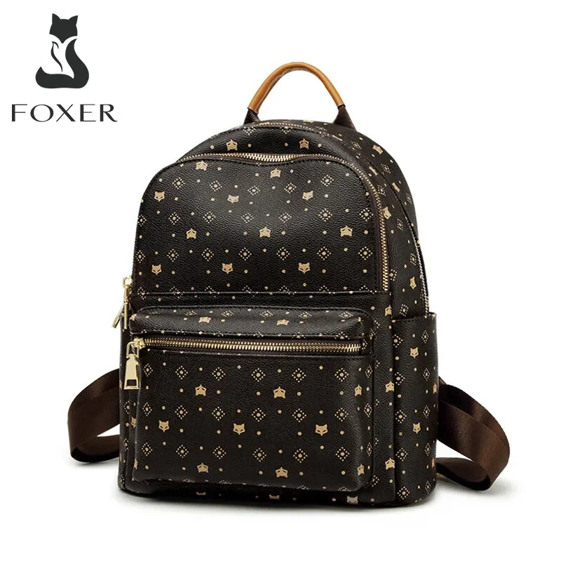 FOXER ransel tanda tangan PVC wanita, ransel Laptop bisnis Monogram Retro untuk bepergian perempuan