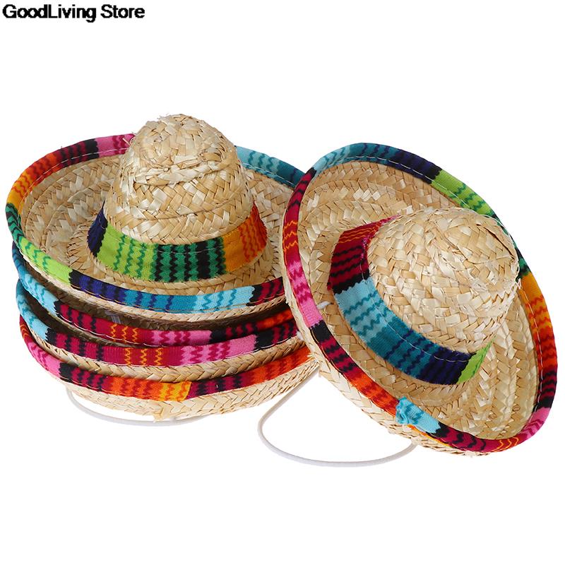 1 Buah Topi Jerami Meksiko Anjing Peliharaan Mini Topi Matahari Kucing Sombrero Topi Warna-warni Hewan Peliharaan Hawaii Anjing Pesta Pantai Aksesori Kostum Anjing