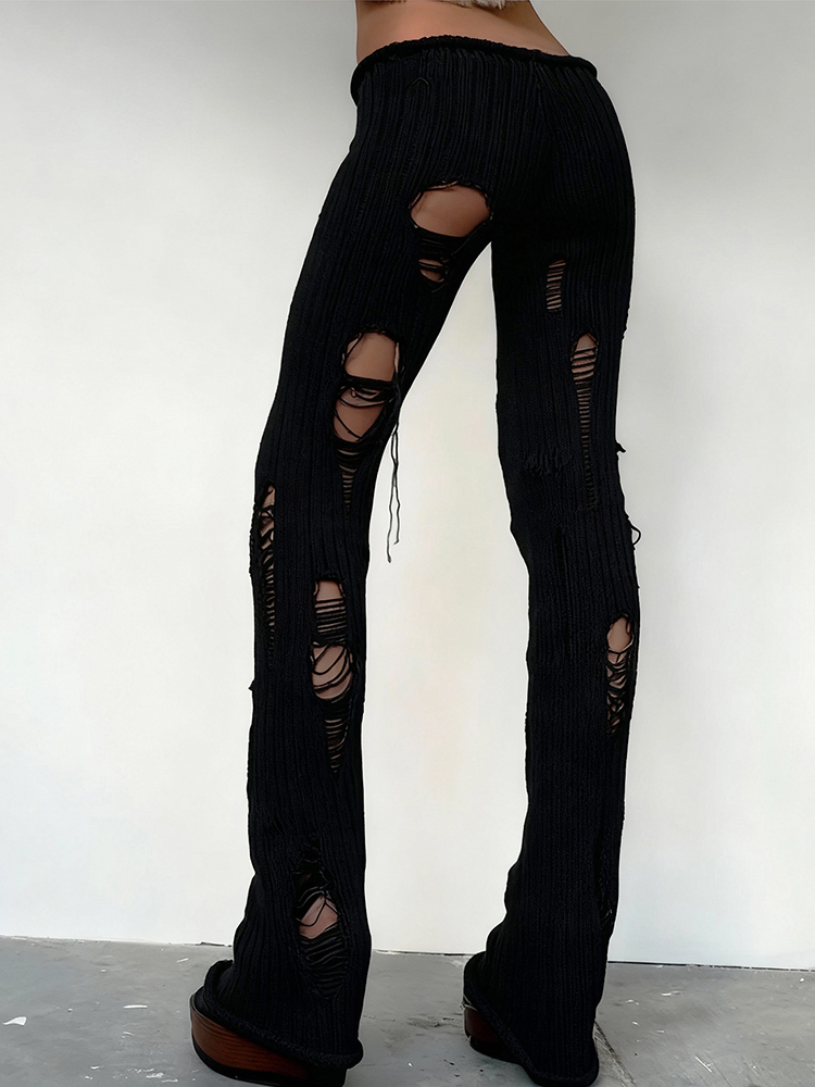 Kliou onregelmatige holle ontwerp lange broek vrouw gehaakte elastische hoge taille skinny stretch hete meisjes straat hiphop stijl bodems