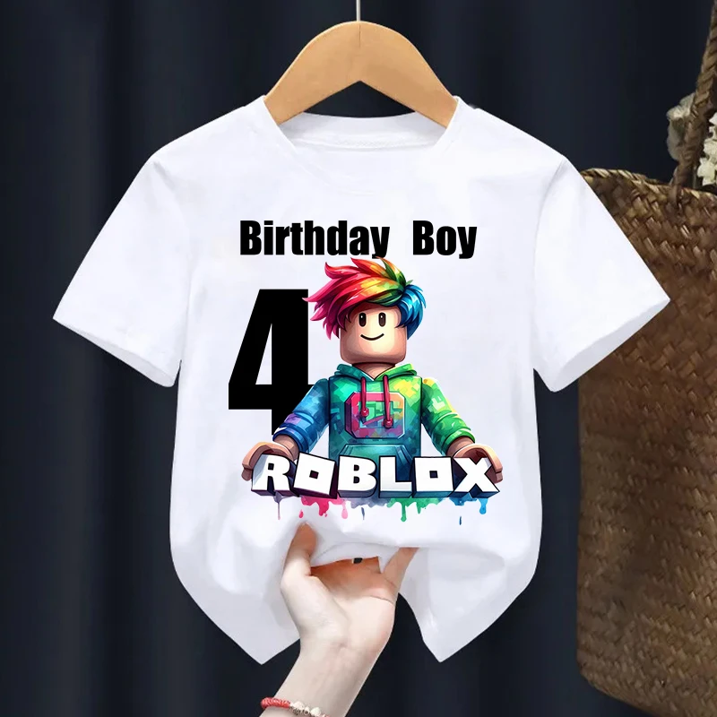 Новые детские футболки Roblox, футболки с рисунком номера на день рождения, повседневные топы с короткими рукавами для мальчиков и девочек, летняя детская одежда