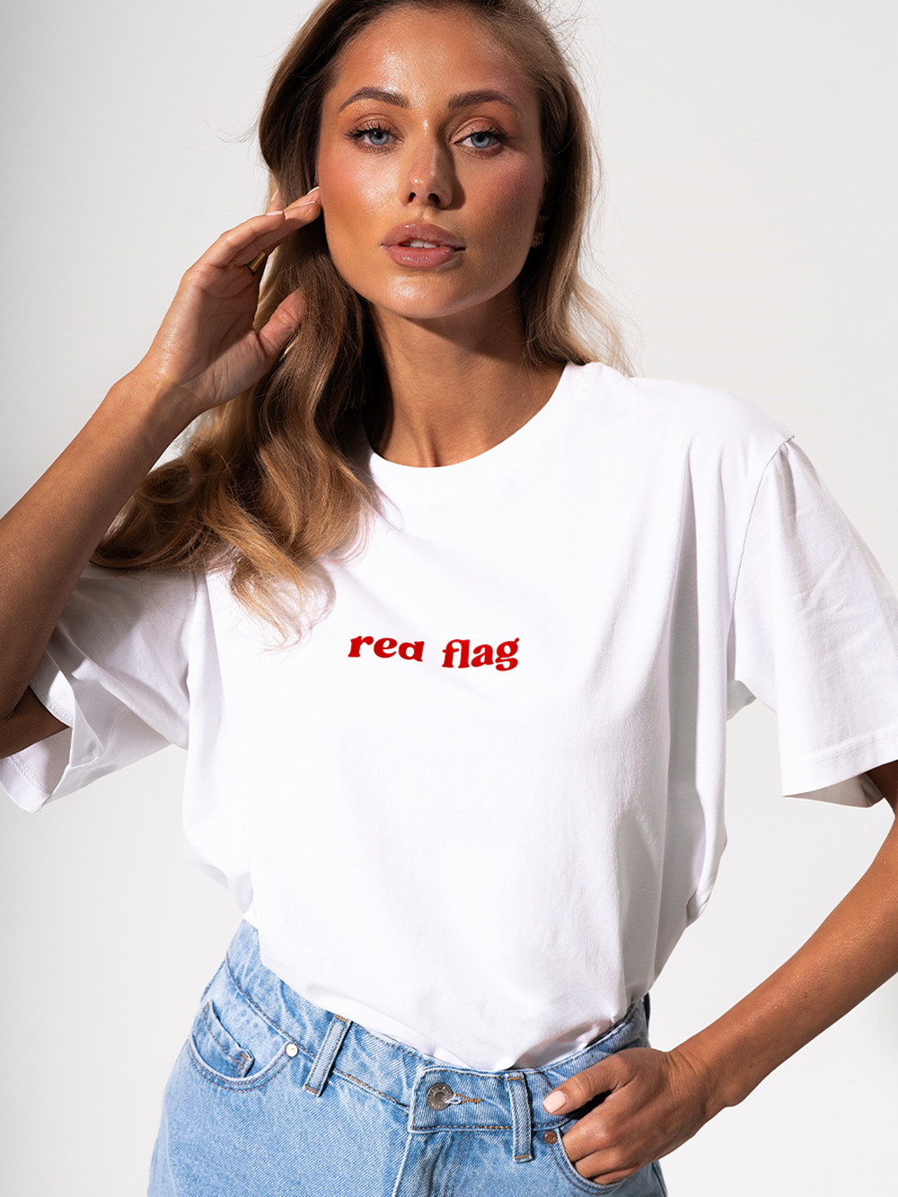 Bandeira vermelha oversized camiseta carta impressão camiseta feminina algodão design simples verão moda t boutique manga gota