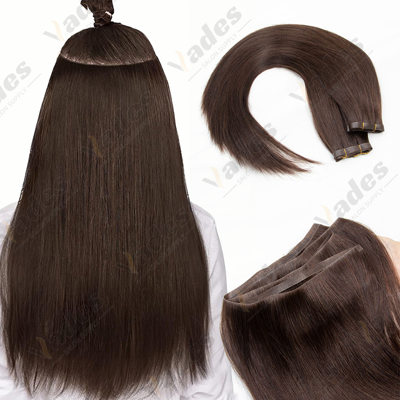 Extensões de cabelo invisíveis sem costura e sem cola, com fita adesiva longa de PU, pacotes de fita adesiva de PU, extensões de cabelo humano com fita adesiva de PU.