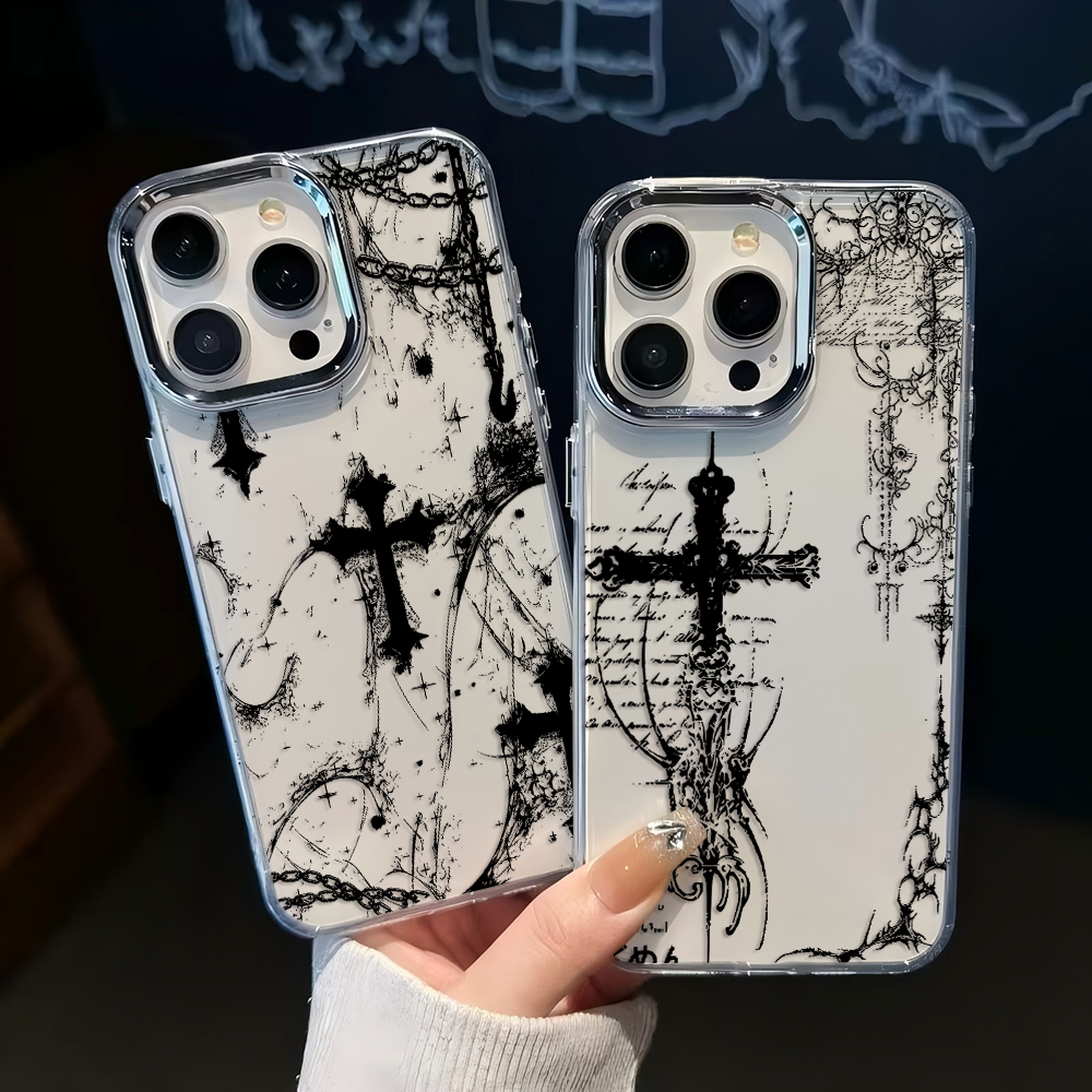 Coque de téléphone avec marque croisée gothique foncée, étui souple Transparent pour iPhone 17 16e 16 15 14 13 12 11 Pro Max X 8 7 Air Plus