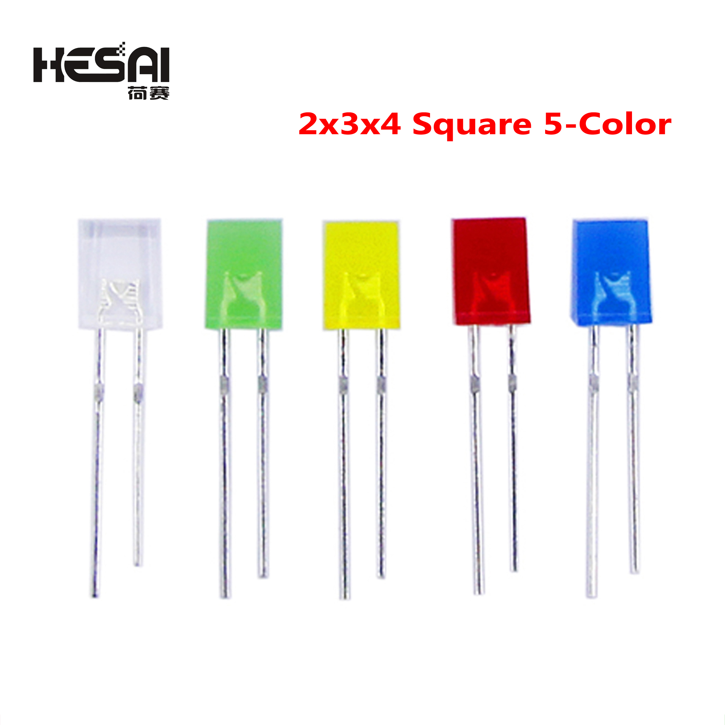 100 unids/lote 2x3x4 cuadrado 5 colores diodo emisor de luz de pierna corta LED lámpara en línea cuentas LED componentes electrónicos DIY