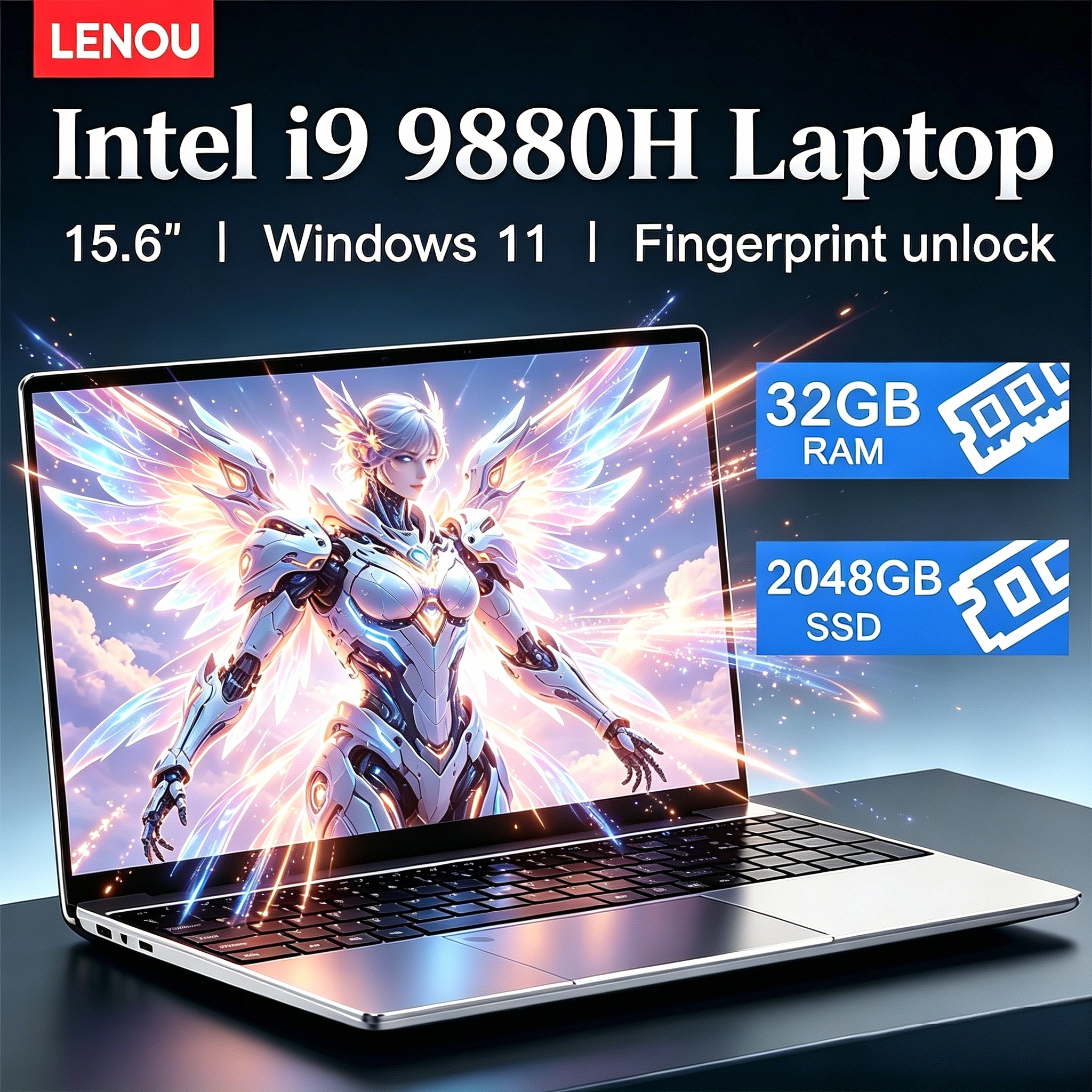 LENOU Nuevo portátil ultradelgado de 15.6 pulgadas Intel Core i9-9880H 32GB RAM 2TB SSD 1920*1080 Windows 11 para juegos, oficina, estudio y uso doméstico