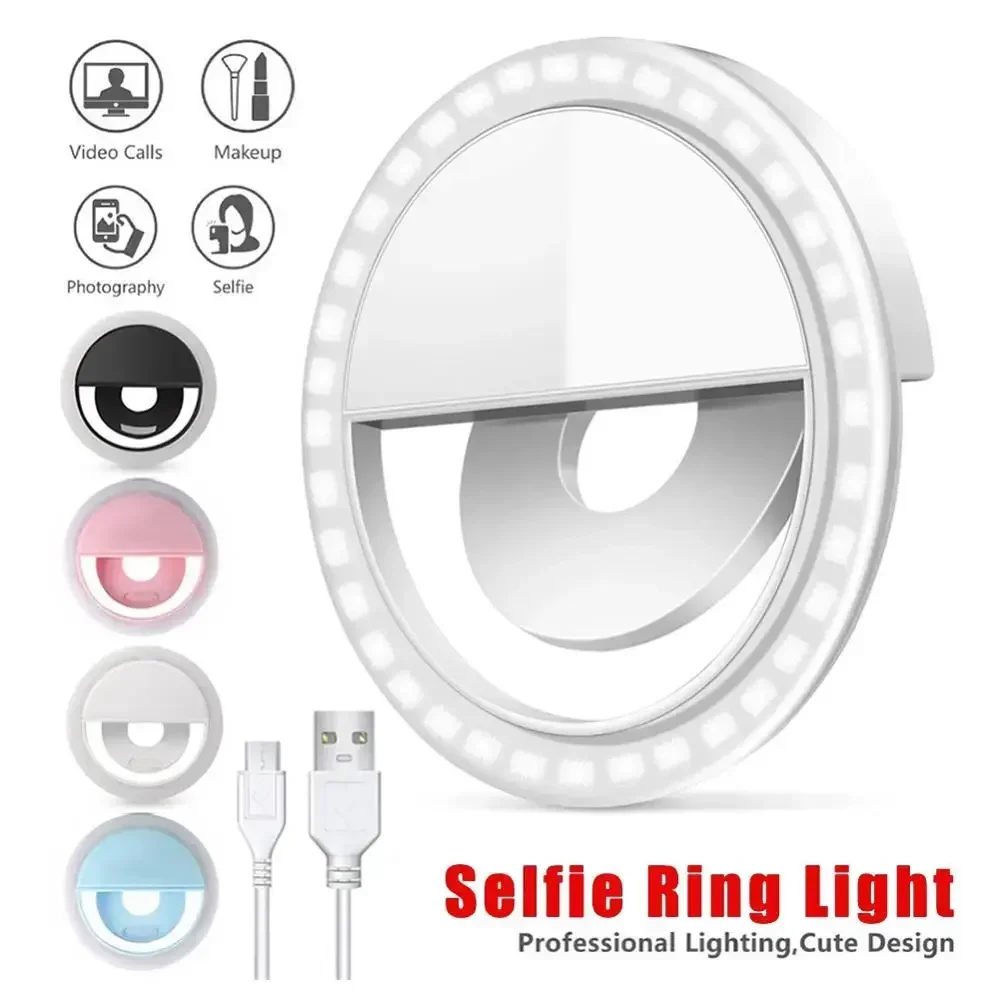Lampu Cincin Swafoto LED Lampu Clip-On Ponsel Lampu Selfie LED Pengisi Daya USB Portabel Lampu Kilat Ins Kamera Foto untuk Ponsel Pintar
